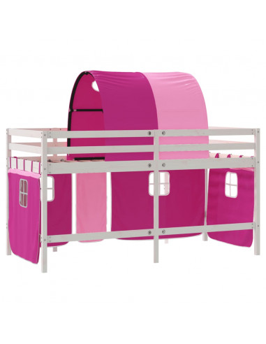 Letto a Soppalco con Tunnel Bambini Rosa 80x200cm Massello Pino