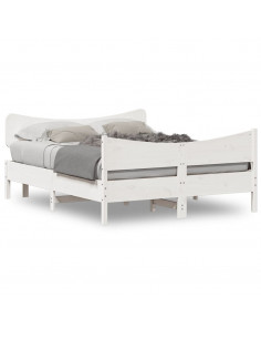 Giroletto con Testiera Bianco 140x190 cm in Legno Massello Pino 2