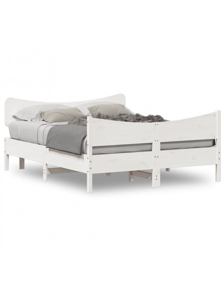 Giroletto con Testiera Bianco 140x190 cm in Legno Massello Pino