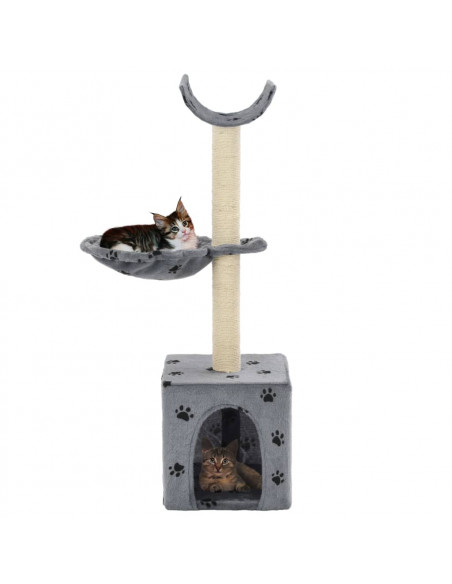 Albero per Gatti Tiragraffi Sisal 105 cm Zampe Stampate Grigio