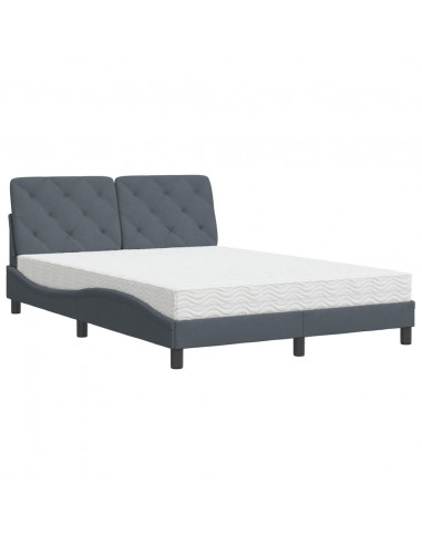 Letto con Materasso Grigio Scuro 140x190 cm in Velluto