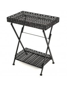 Tavolo da Tè Pieghevole Vintage Metallo 58x35x72 cm Nero 2