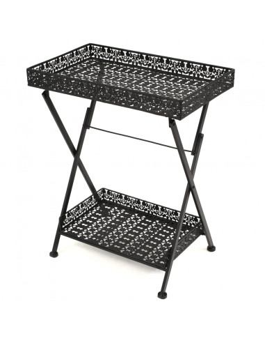 Tavolo da Tè Pieghevole Vintage Metallo 58x35x72 cm Nero