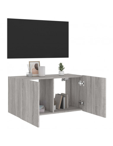 Mobile TV a Parete con Luci LED Grigio Sonoma 80x35x41 cm