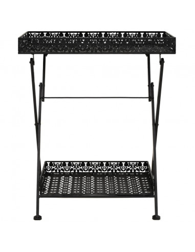 Tavolo da Tè Pieghevole Vintage Metallo 58x35x72 cm Nero