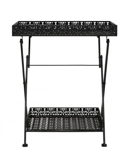Tavolo da Tè Pieghevole Vintage Metallo 58x35x72 cm Nero