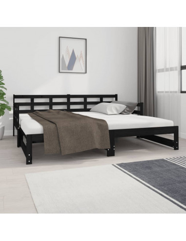 Dormeuse Estraibile Nera in Legno Massello di Pino 2x(90x190)cm