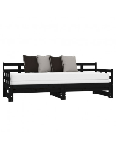 Dormeuse Estraibile Nera in Legno Massello di Pino 2x(90x190)cm