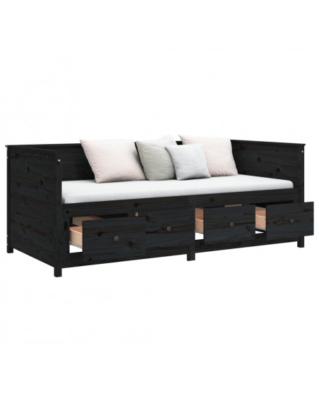 Dormeuse Nera 90x190 cm in Legno Massello di Pino
