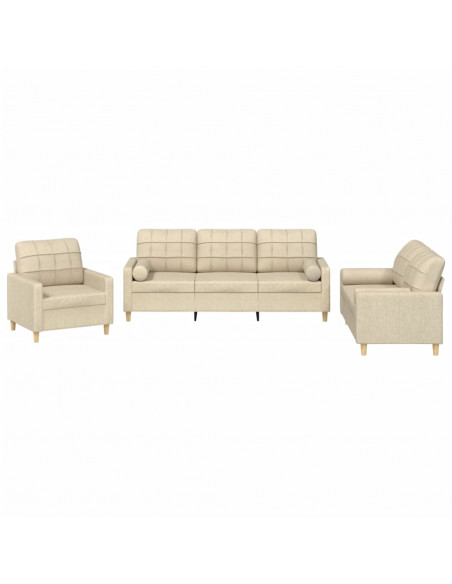 Set Divani 3 pz con Cuscini Crema in Tessuto