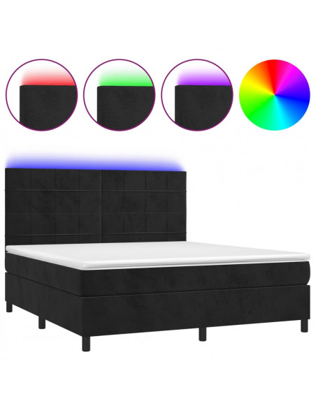 Letto a Molle con Materasso e LED Nero 160x200 cm in Velluto