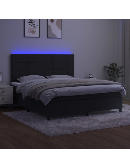Letto a Molle con Materasso e LED Nero 160x200 cm in Velluto