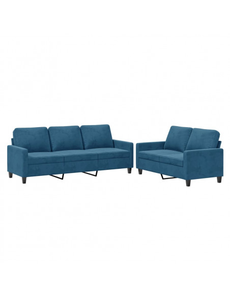 Set di Divani 2 pz con Cuscini Blu in Velluto