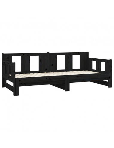 Dormeuse Estraibile Nera in Legno Massello di Pino 2x(90x190)cm