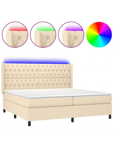 Letto a Molle Materasso e LED bianco 200x200cm in Tessuto