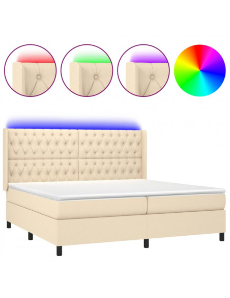 Letto a Molle Materasso e LED bianco 200x200cm in Tessuto