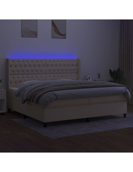 Letto a Molle Materasso e LED bianco 200x200cm in Tessuto