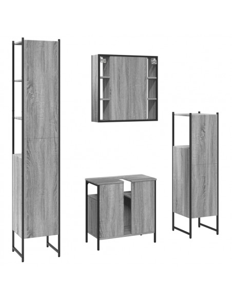 Set Mobili da Bagno 4 pz Grigio Sonoma in Legno Multistrato