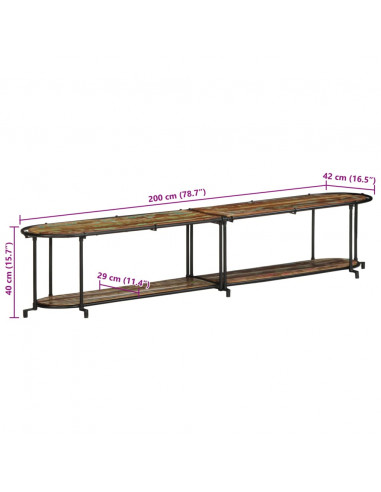 Mobile Porta TV 200x42x40 cm in Legno Massello di Recupero