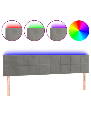 Testiera a LED Grigio Chiaro 180x5x78/88 cm in Velluto