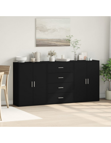 Credenze 3 pz Nere 60x31x84 cm in Legno Multistrato