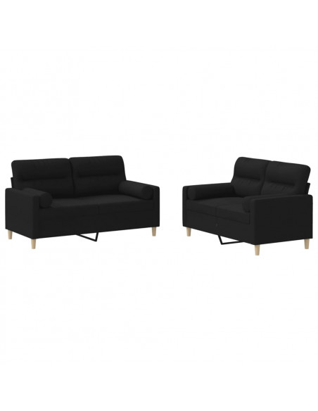 Set Divani 2 pz con Cuscini Nero in Tessuto