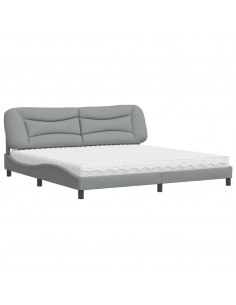 Letto con Materasso Grigio Chiaro 200x200 cm in Tessuto 2