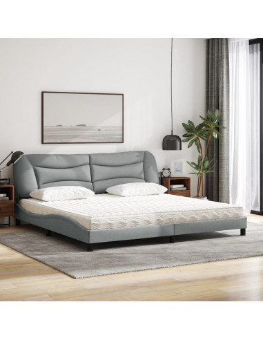 Letto con Materasso Grigio Chiaro 200x200 cm in Tessuto