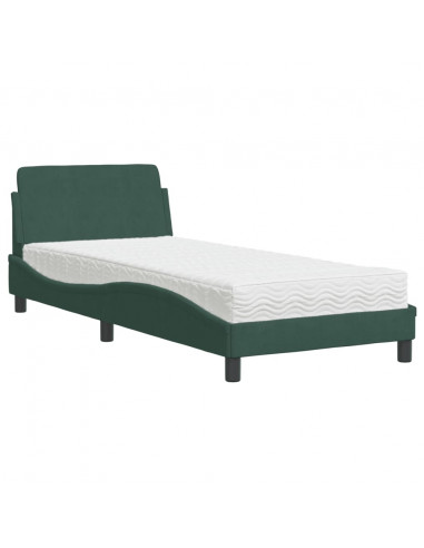 Letto con Materasso Verde Scuro 90x190 cm in Velluto