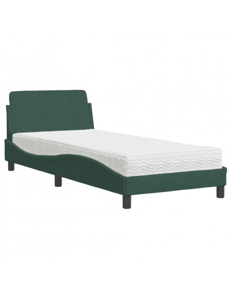 Letto con Materasso Verde Scuro 90x190 cm in Velluto