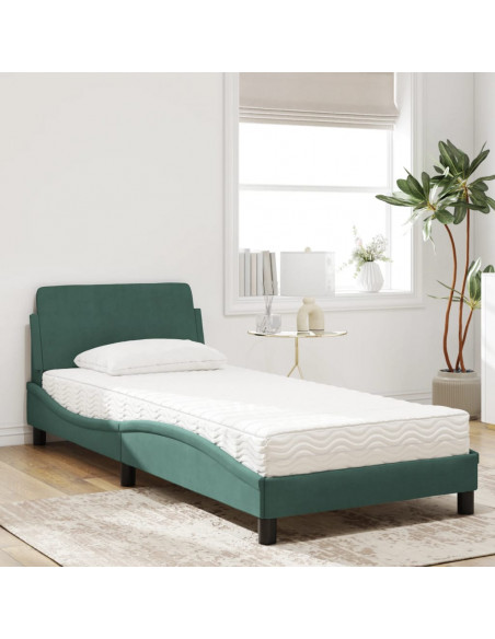 Letto con Materasso Verde Scuro 90x190 cm in Velluto