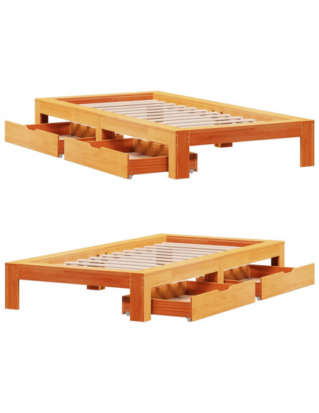Letto senza Materasso Marrone Cera 75x190 cm in Legno di Pino