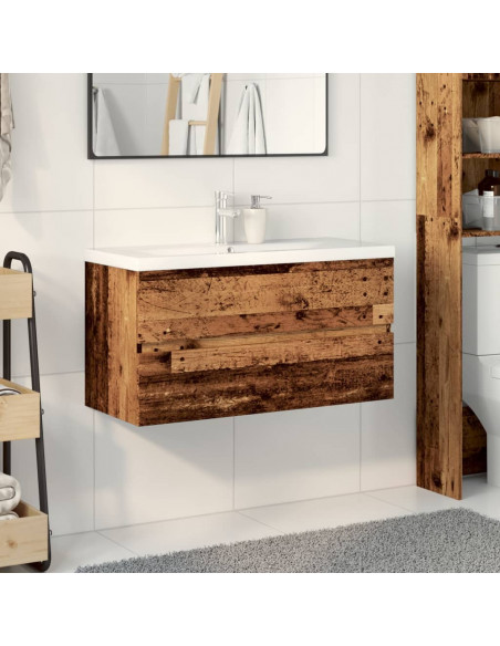 Mobile Bagno con Lavabo Integrato Legno Antico 91x39,5x49 cm