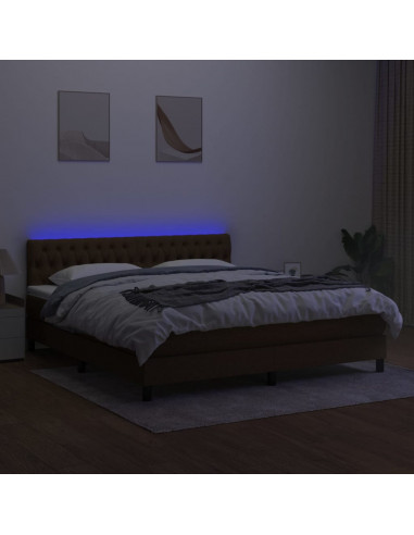 Letto a Molle Materasso e LED MarroneScuro 180x200cm in Tessuto