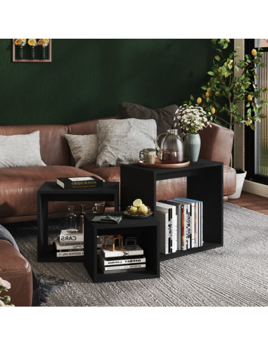 Tavolini Impilabili 3 pz Neri in Truciolato