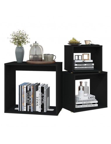 Tavolini Impilabili 3 pz Neri in Truciolato