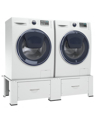 Supporto Doppio Lavatrice e Asciugatrice con Cassetti Bianco