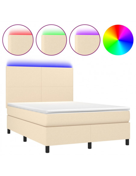 Letto a Molle con Materasso e LED Crema 140x200 cm in Tessuto