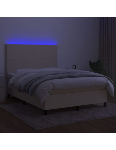 Letto a Molle con Materasso e LED Crema 140x200 cm in Tessuto