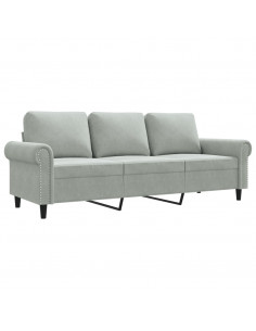 Divano a 3 Posti Grigio Chiaro 180 cm in Velluto 2