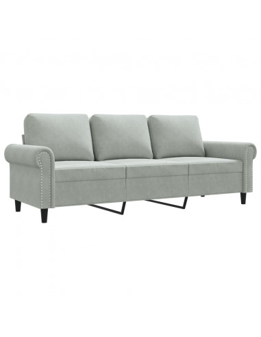 Divano a 3 Posti Grigio Chiaro 180 cm in Velluto