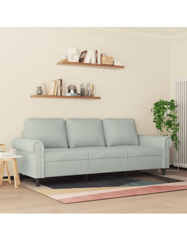 Divano a 3 Posti Grigio Chiaro 180 cm in Velluto