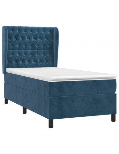 Giroletto a Molle con Materasso Blu Scuro 90x190 cm in Velluto