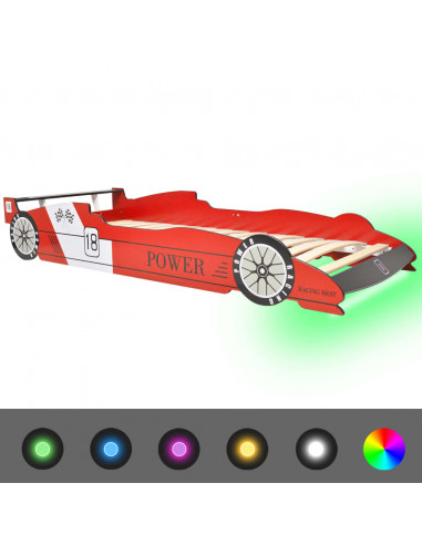 Letto con Luci LED per Bambino Auto da Corsa 90x200 cm Rosso