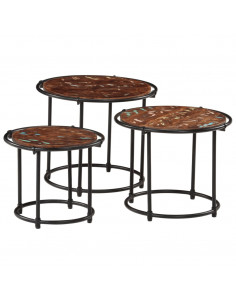 Tavolini a Incastro 3 pz in Legno Massello di Recupero 2