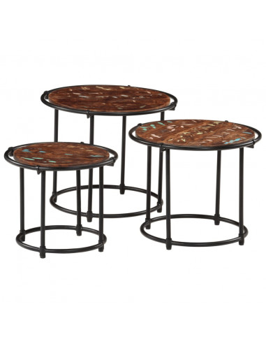 Tavolini a Incastro 3 pz in Legno Massello di Recupero