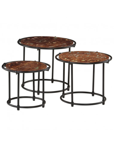 Tavolini a Incastro 3 pz in Legno Massello di Recupero