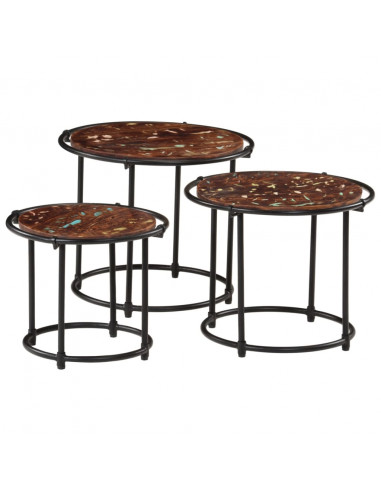 Tavolini a Incastro 3 pz in Legno Massello di Recupero