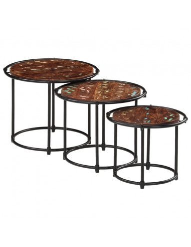 Tavolini a Incastro 3 pz in Legno Massello di Recupero