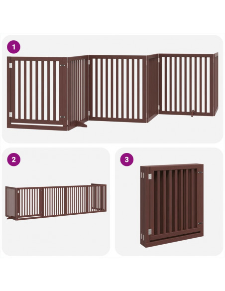 Cancello Cani Porta Pieghevole Marrone 6 Pannelli 480cm Pioppo